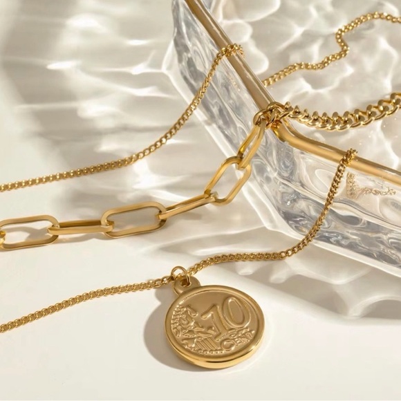 18K Gold Plated Layered Coin Necklace | Waterproof Jewelry - Picture 6 of 10